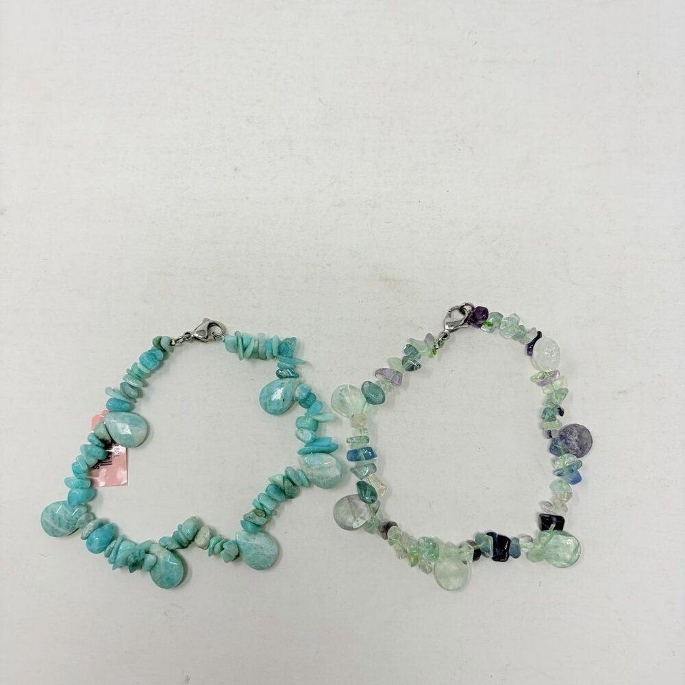 Shop LC‎ Russian Amazonite/Fluorite Set of 2 Bracelets Stainless Steel 9in 5267